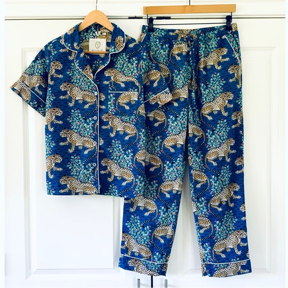 print fresh Other - PRINT FRESH Pajamas Bagheera Leopard Blue Pjs Set Short Sleeve Top & Pants XS